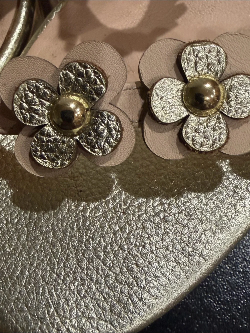 kate spade Gold Floral Leather Wedge Sandals